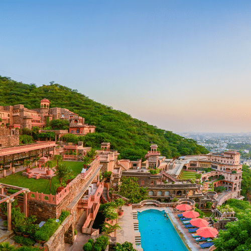 an extensive fort with beautiful architecture and plenty of greenery