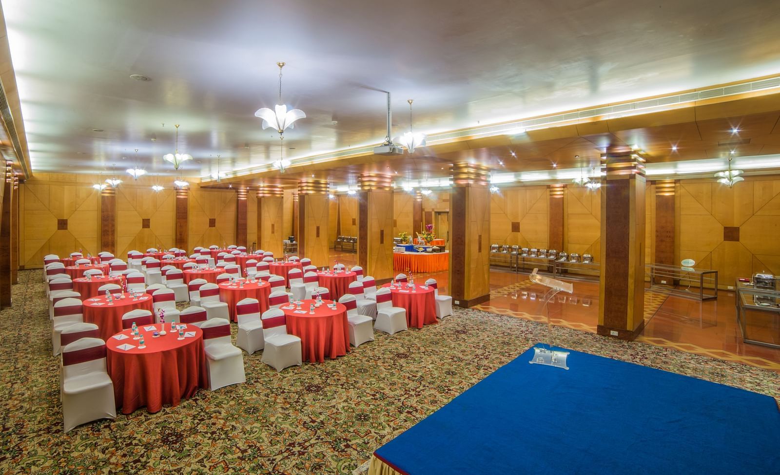 Seating arrangement in Mayfair Hall at Sitara Luxury Hotel in Hyderabad near Ramoji Film City.