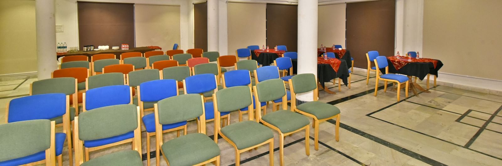 Event space with multiple chairs arranged at DLS Hillcrest Resort, Shimla.