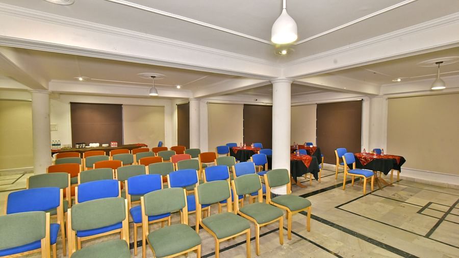 Event space with multiple chairs arranged at DLS Hillcrest Resort, Shimla.