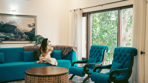 An overview of the living room inside Kingfisher Villa - Karma Lakelands.