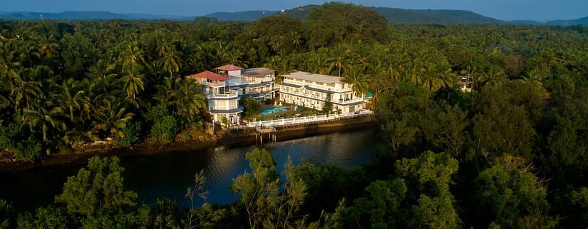 The hotel is surrounded by thick vegetation - Stone Wood Riverfront Resort, Siolim
