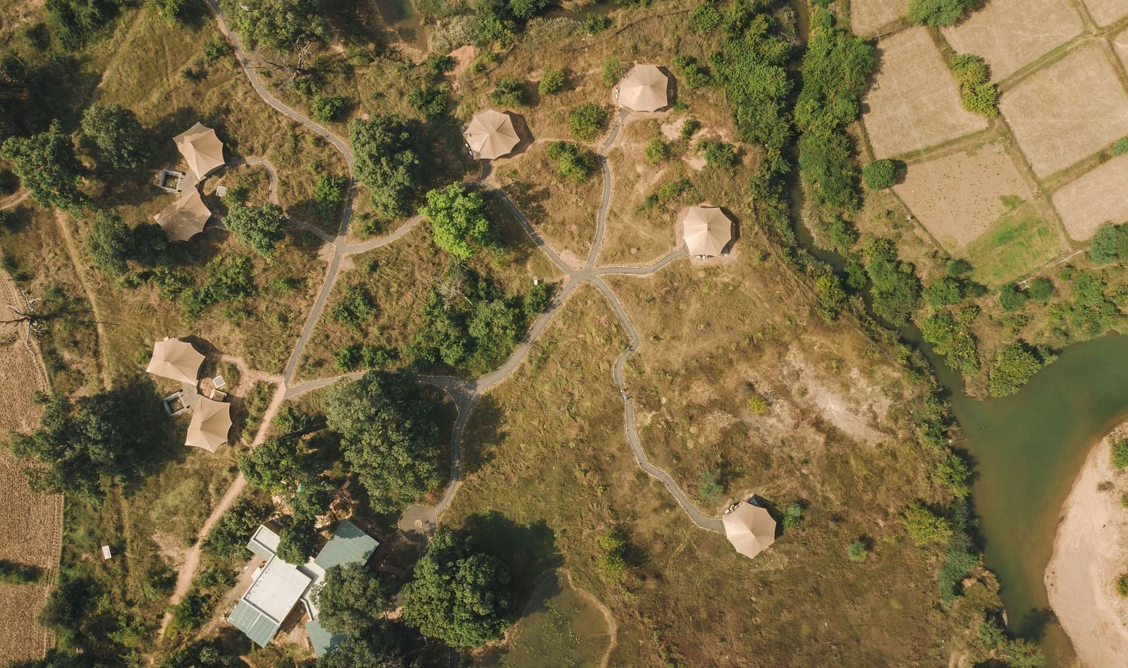 An aerial view of Trees N Tigers, Tadoba.