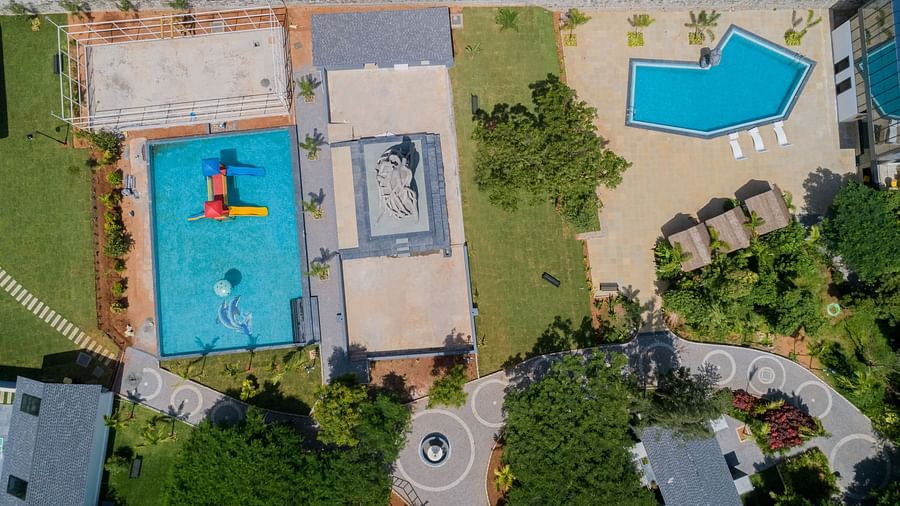 top view image of two pools at darza resorts in coimbatore