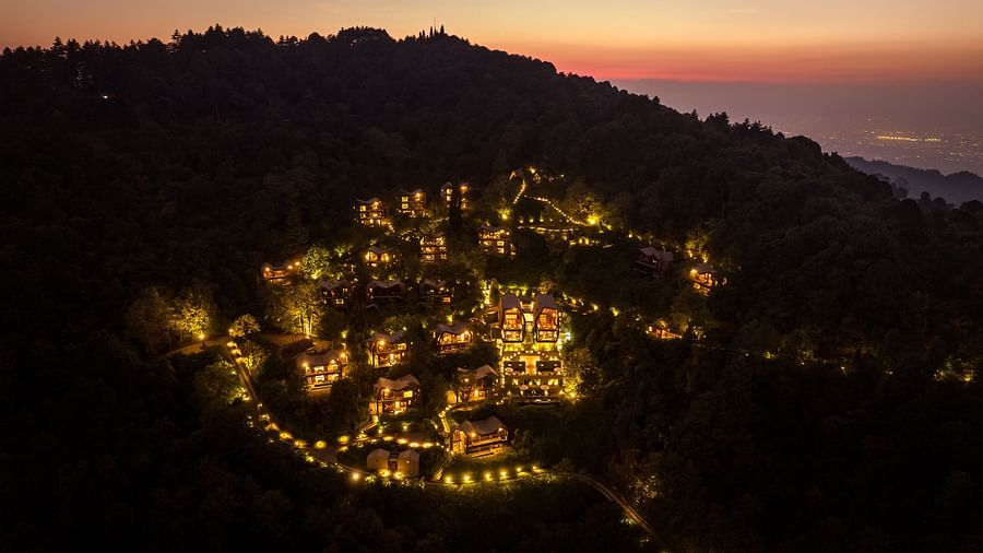 Evening view of a beautifully lit locality | Kavya Resort and Spa, Nagarkot