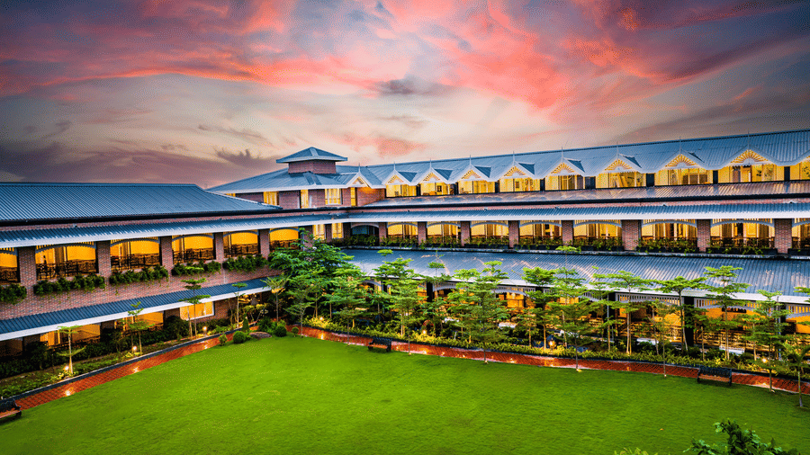 Aerial view of MAYFAIR Oasis Resort and Convention at sunset Jharsuguda