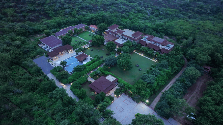 An overhead view of the resort complex | Anandam Jungle Retreat Resort, Udaipur