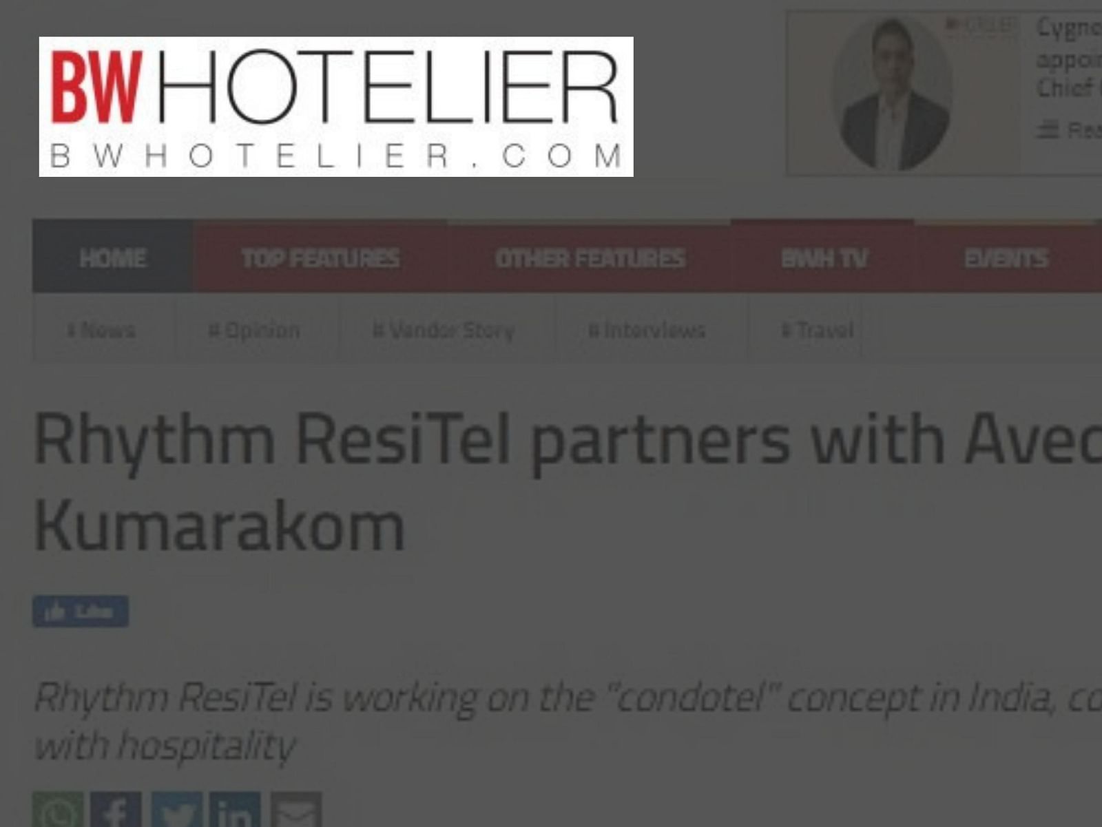 BW Hotelier press release - Rhythm Kumarakom