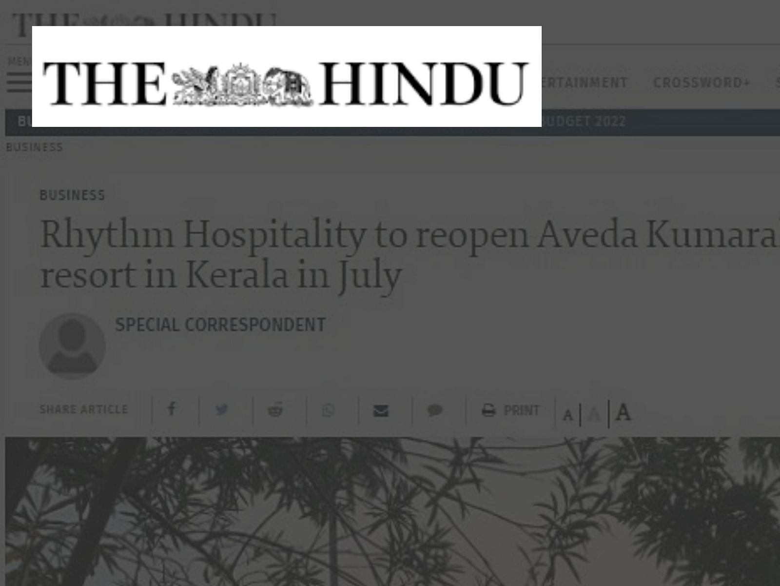 The Hindu press release - Rhythm Kumarakom