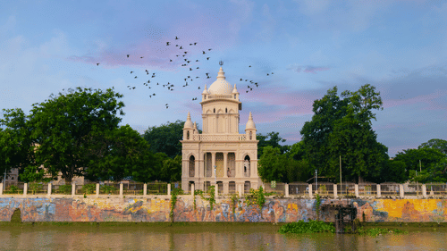 View of belur math temple from a boat