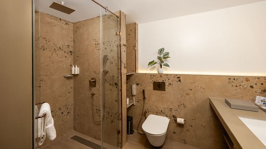 an image of interior view of a bathroom with shower cubicle at Cloud9 Sarovar Premiere, Palolem Goa