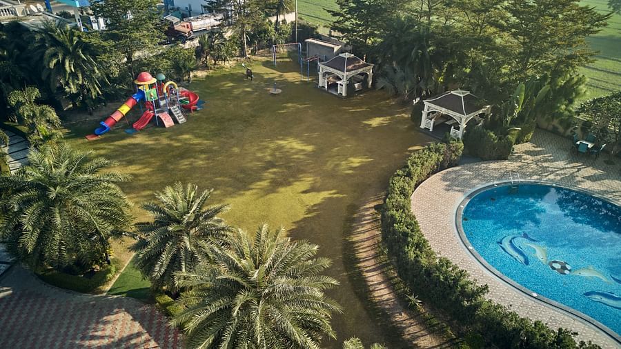 aerial view of the kids play area and the pool - Royal Kingdom Sarovar Portico, Pilibhit