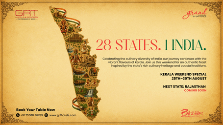 A poster for Independence day offer at Grand Chennai by GRT Hotels, with the title 28 states, India, validity, and contact details.