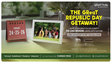 Family enjoying a nature getaway with GRT Hotels during Republic Day long weekend, 24th to 26th January 2026.