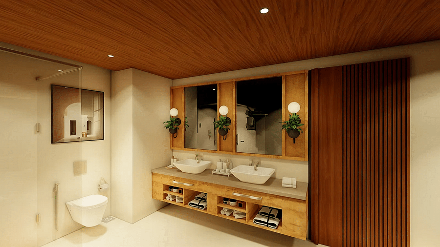 CORAL teal suite bathroom image with 2  basins