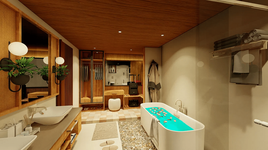 CORAL teal suite bathroom with amzing bathtub
