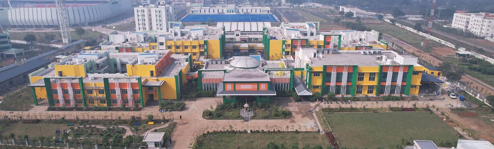 Wide view of Facade of Mayfair World Cup Village, Rourkela from top
