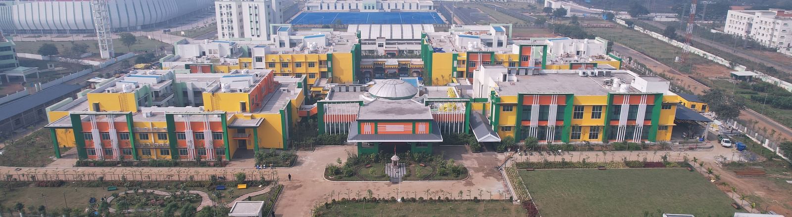 Wide view of Facade of Mayfair World Cup Village, Rourkela from top