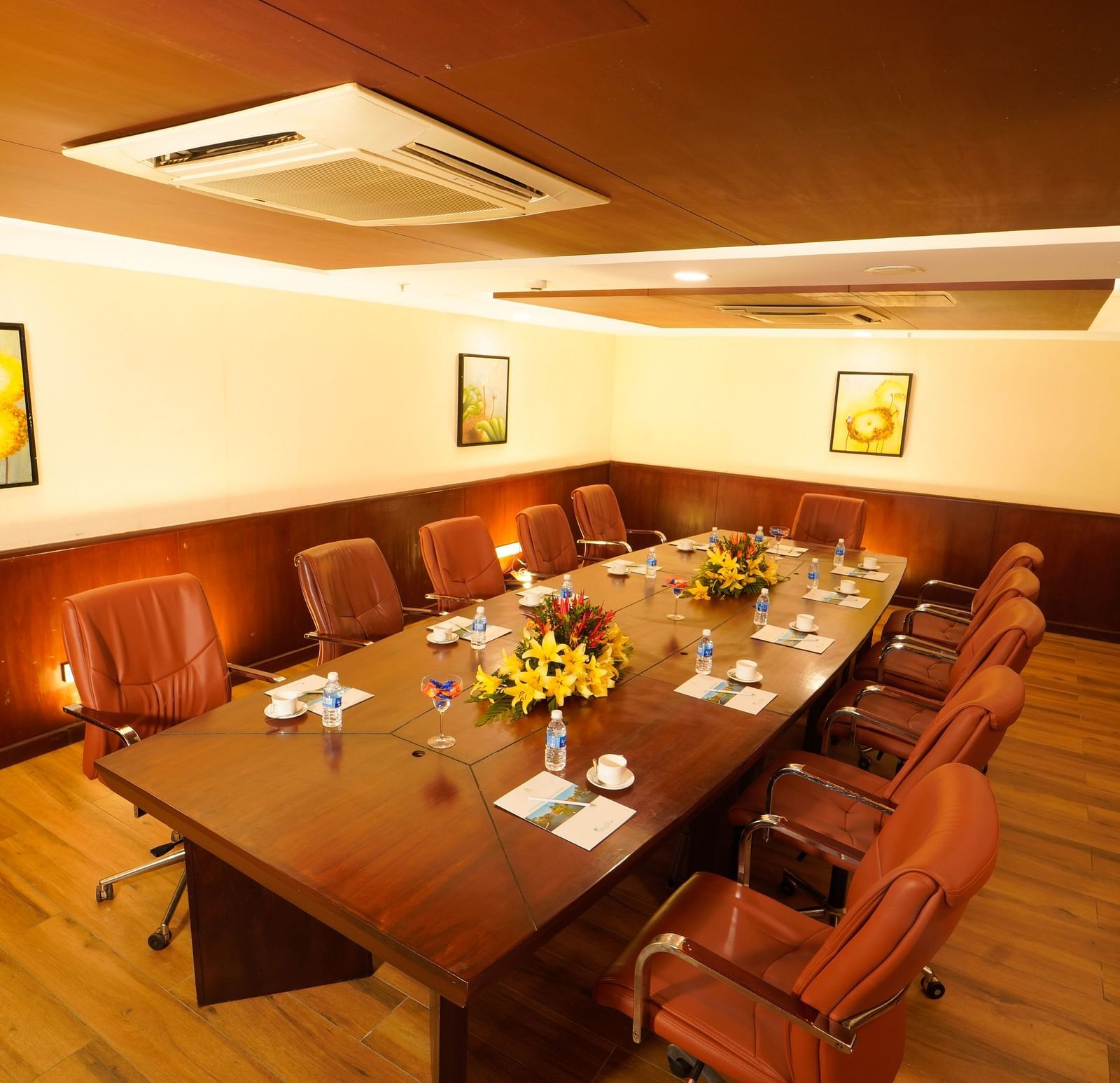 seating arrangements inside the Boardroom Hall at Ocean Spray Puducherry