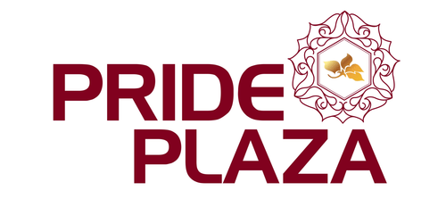 Pride Plaza Logo with a leaf that has some design surrounding it.