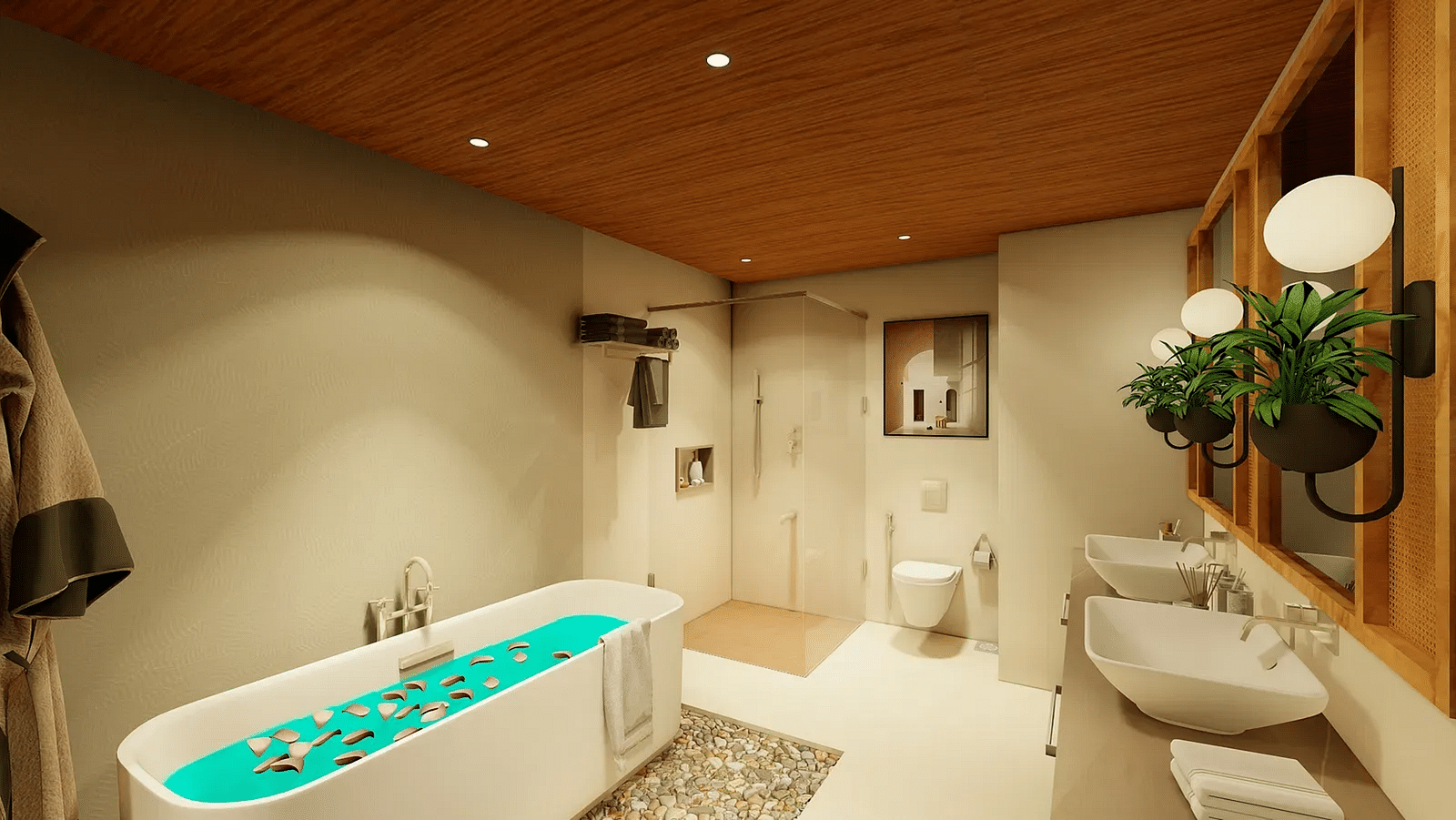 CORAL teal suite with bathtub , basin and bathroom amenities