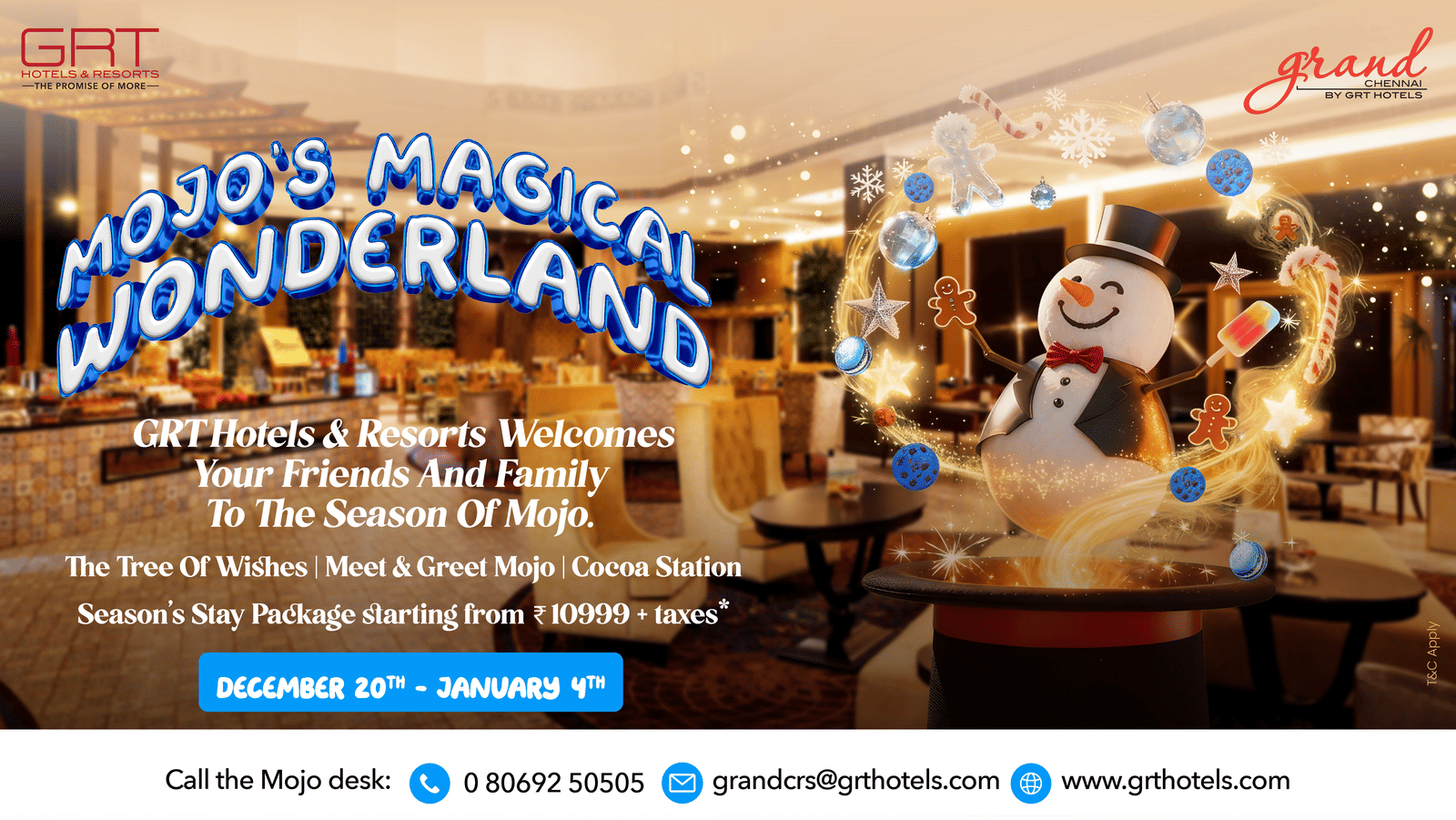 Christmas banner at Grand Chennai by GRT Hotels & Resorts with bright seasonal artwork, ornaments, and glowing decorative elements.MAS '25 DIGITAL BANNER 2 1920PX X 1080PX