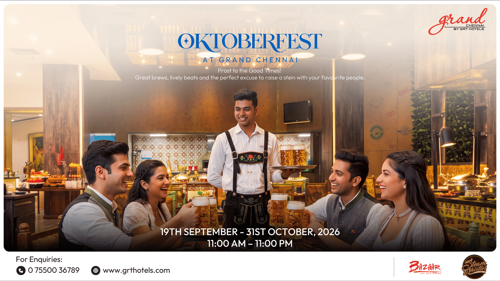 Oktoberfest at Grand by GRT Hotels with great brews, lively beats and guests raising a stein together