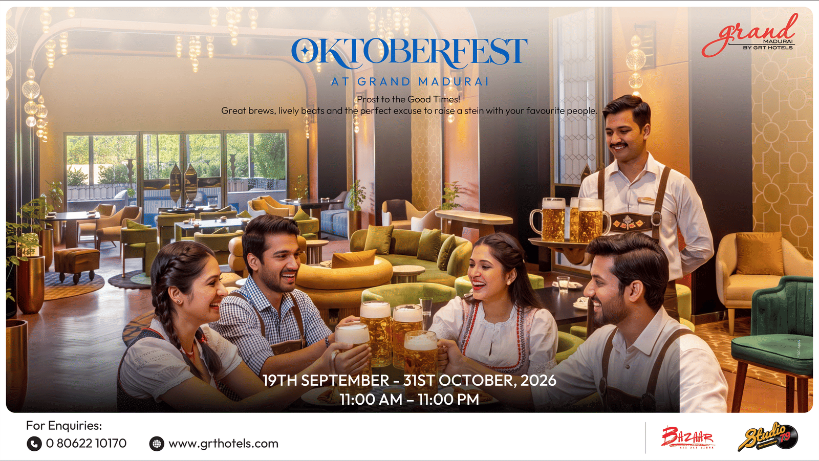 Oktoberfest at Grand by GRT Hotels with great brews, lively beats and guests raising a stein together
