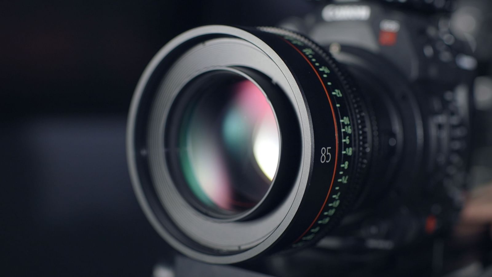 DSLR camera lens in sharp focus on its own.