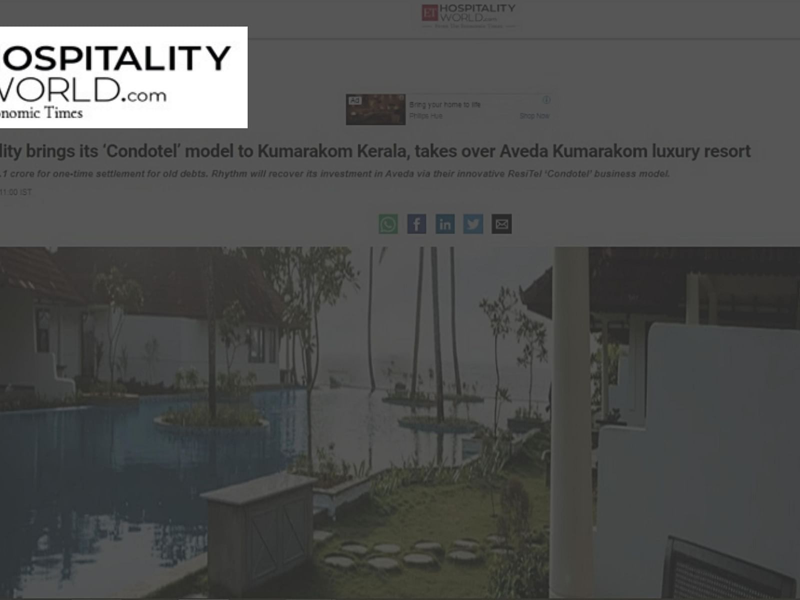 ET Hospitality press release - Rhythm Kumarakom