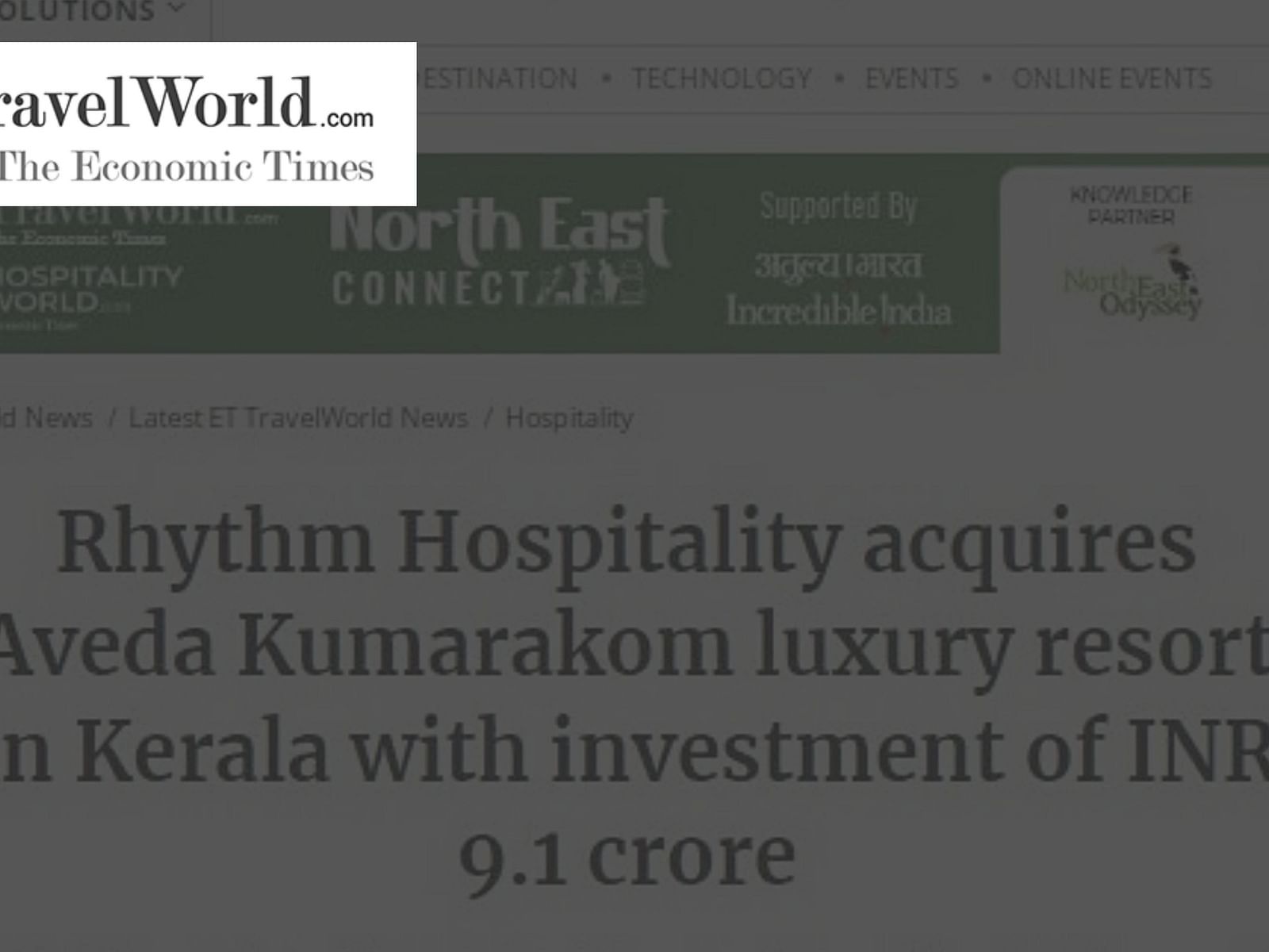 Travel World press release - Rhythm Kumarakom