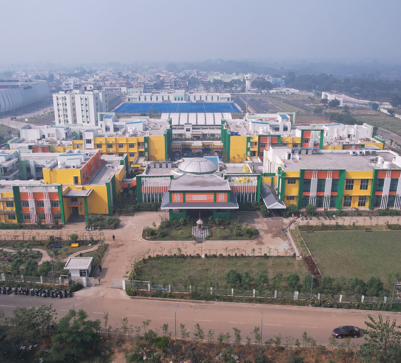 Wide view of Facade of Mayfair World Cup Village, Rourkela from top