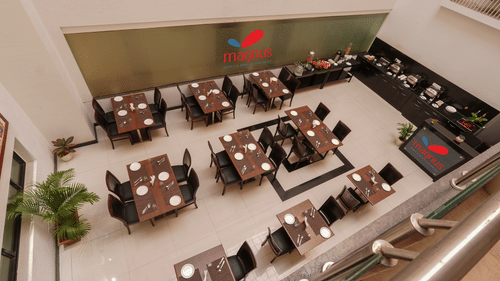 wide angle view of dining area at a restaurant - Magnus Square Viman Nagar2