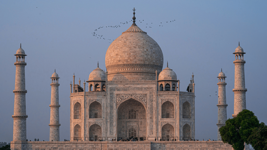 Scenic view of Taj Mahal in India, one of the seven world wonders
