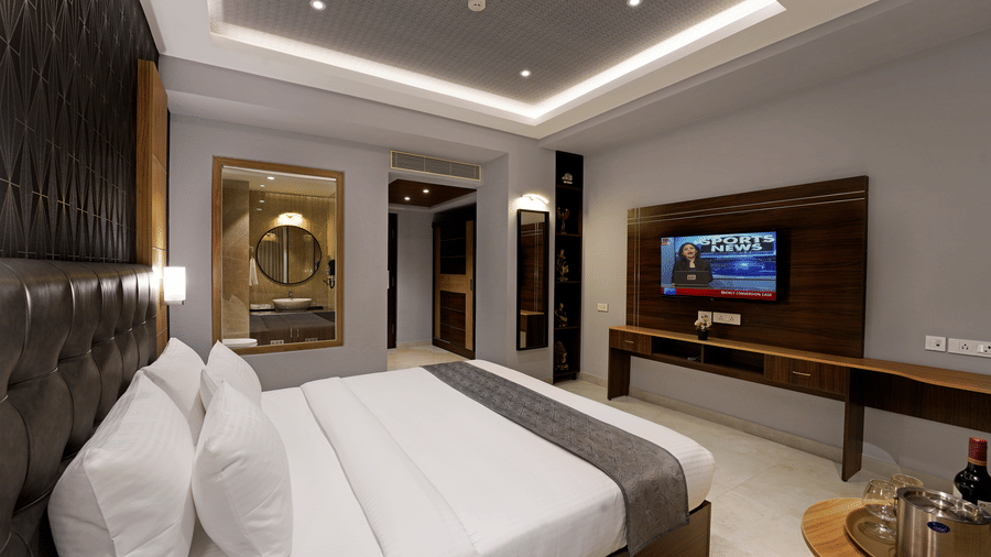  view of a king size bed facing the TV - Hotel Gwen by Rivido, Near Bannerghatta Road 10