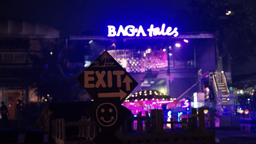 Neon lights shining on Baga Beach