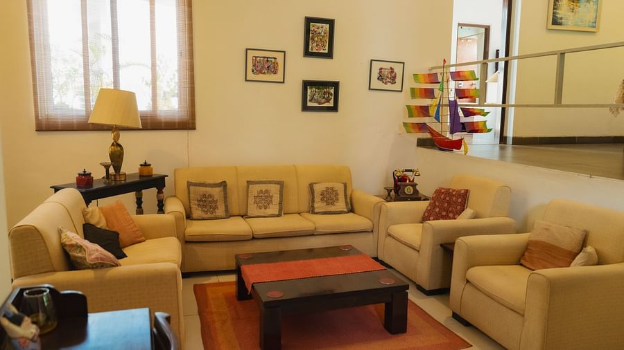 Sofa coffee table with a lamp on a small table at el benito goa