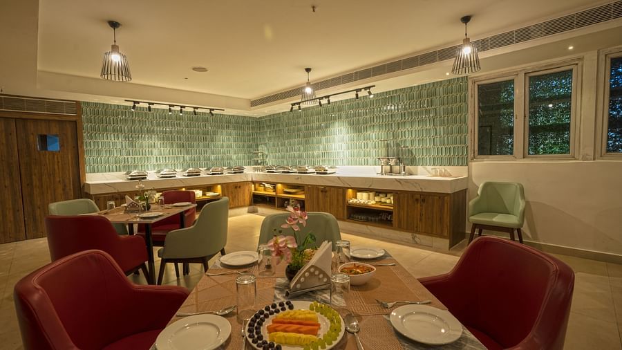 Seating arrangement in the restaurant at Grand Continent, Secunderabad