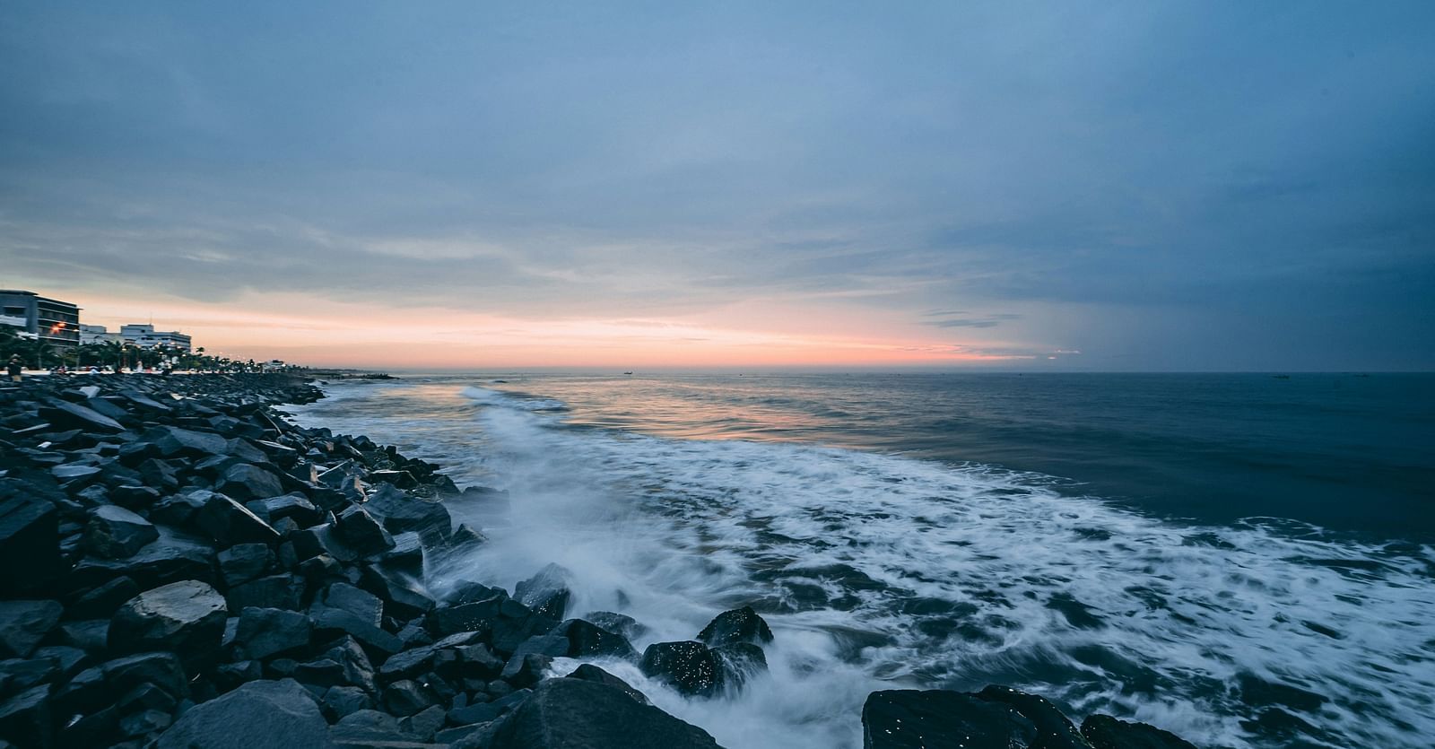 An overview of a beach in Pondicherry after the sunset 
