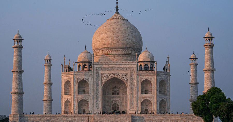 Scenic view of Taj Mahal in India, one of the seven world wonders