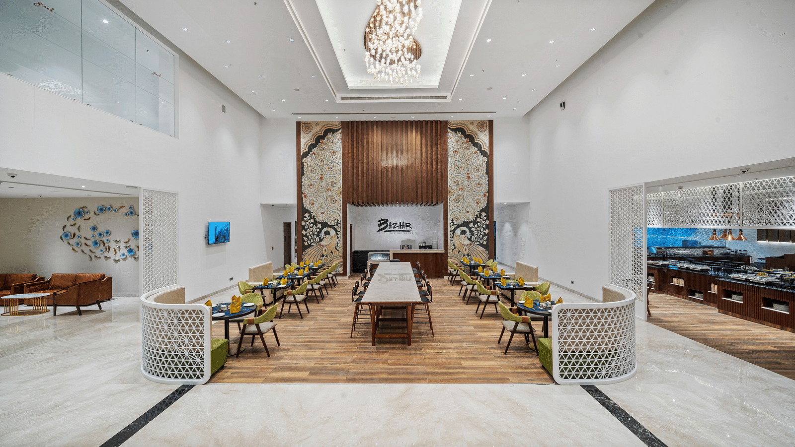 A dining setting at Bazar at Grand Vijayawada by GRT Hotels.
