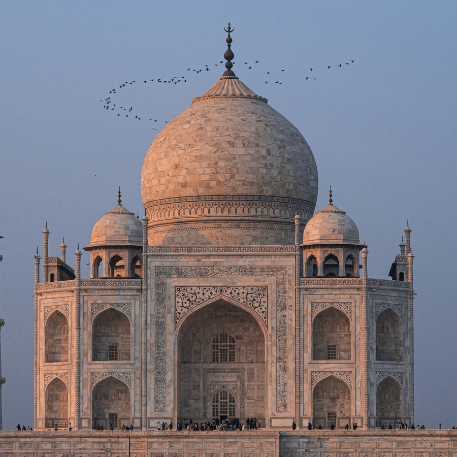 Scenic view of Taj Mahal in India, one of the seven world wonders