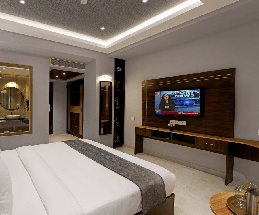  view of a king size bed facing the TV - Hotel Gwen by Rivido, Near Bannerghatta Road 10