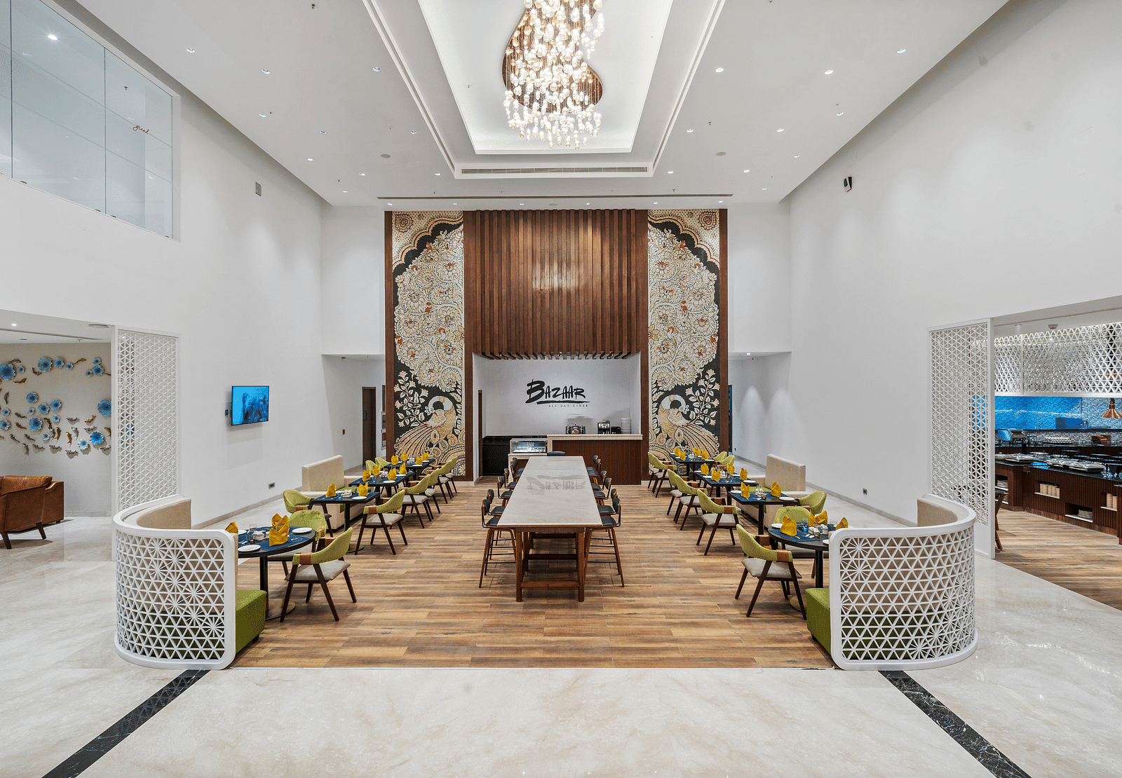 A dining setting at Bazar at Grand Vijayawada by GRT Hotels.