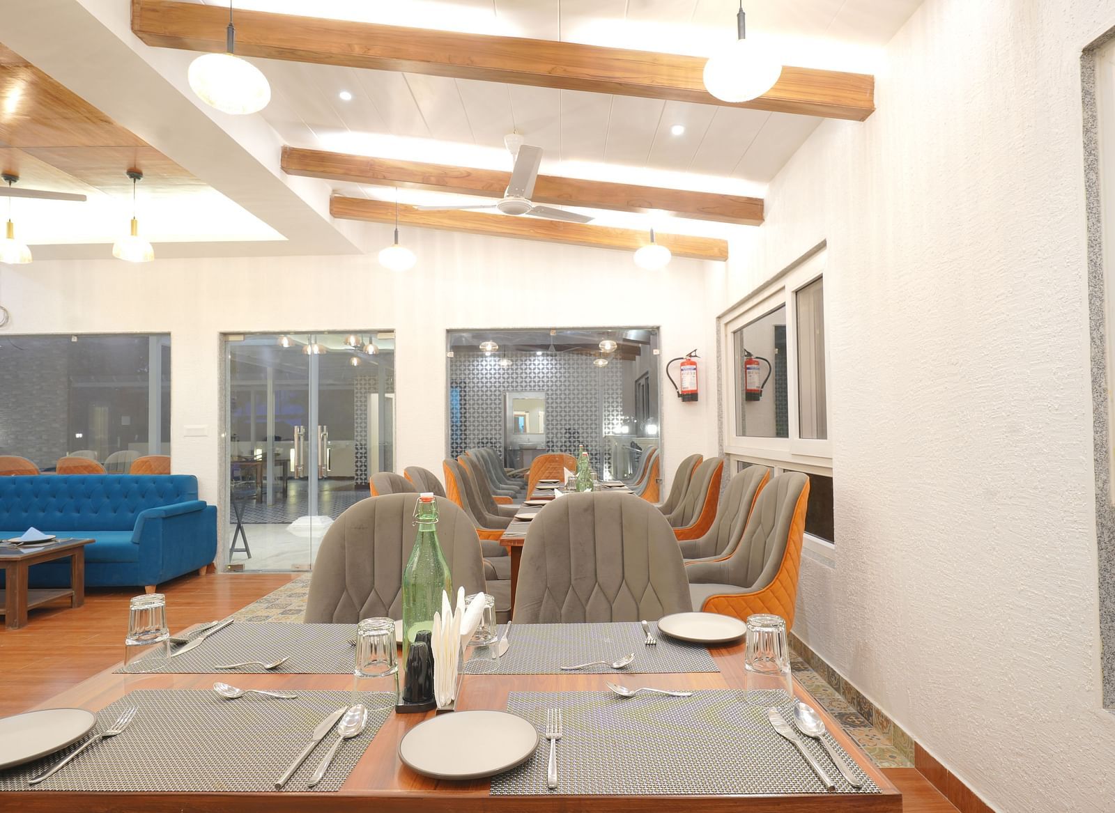 Dining seating of restaurant at DLS Oak Bush, Mussoorie.