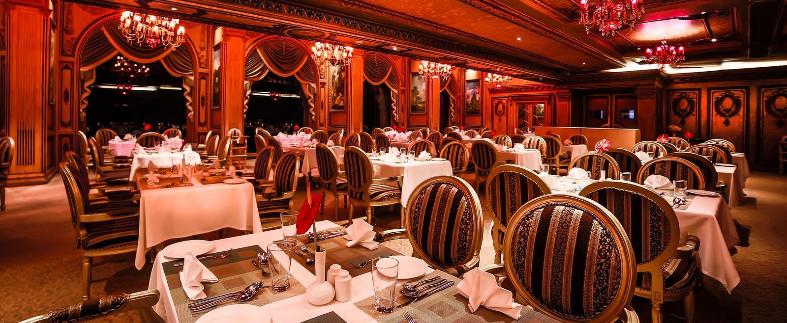 Dining arrangement in the restaurant at Sitara Luxury Hotel in Hyderabad near Ramoji Film City