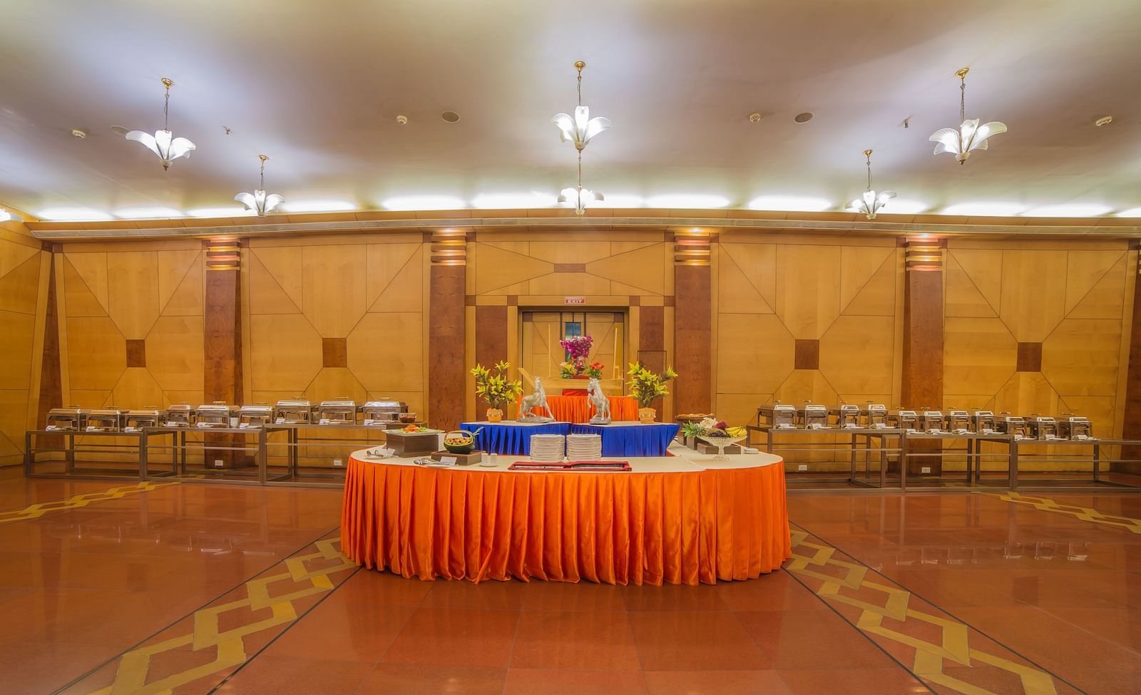 Seating arrangement in Mayfair Hall at Sitara Luxury Hotel in Hyderabad near Ramoji Film City.