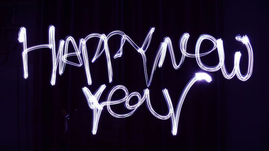A happy new year sign using fairy lights