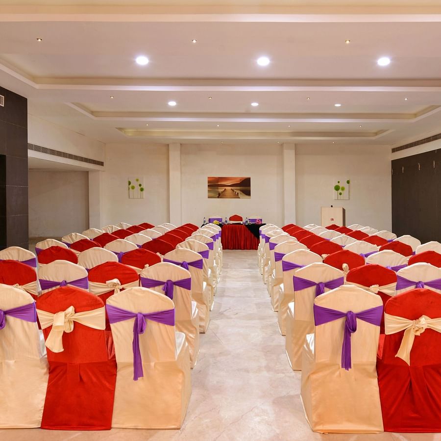 Aravali banquet hall with chairs and tables arranged in theatre setting 