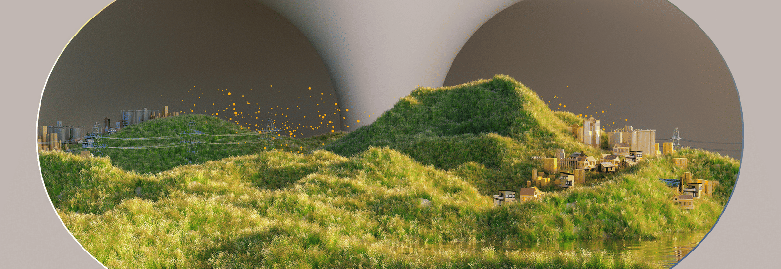 A landscape with grass and a hill.